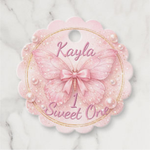 Sweet One Pink Butterfly 1st Birthday Scalloped Favor Tags