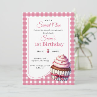 Sweet One Pink Cupcake Girl 1st Birthday Party  Invitation