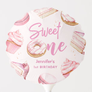 Sweet One Pink Cute Donuts Girl 1st Birthday Party Balloon