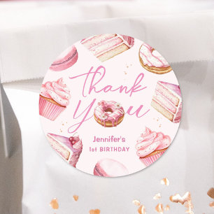 Sweet One Pink Cute Donuts Girl 1st Birthday Party Classic Round Sticker