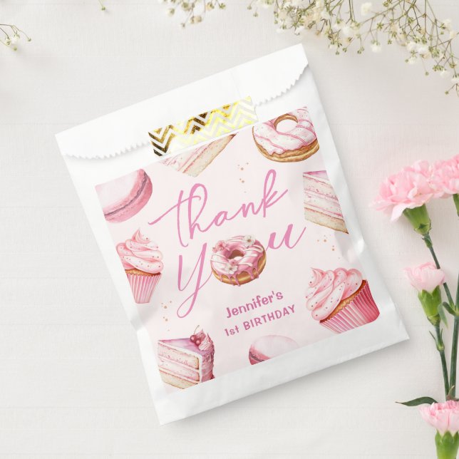 Sweet One Pink Cute Donuts Girl 1st Birthday Party Favor Bag (Sealed)