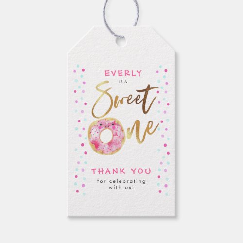 Sweet One Pink Donut Birthday Party Gift Tags