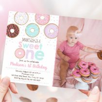 Sweet One Pink Donut First Birthday Invitation
