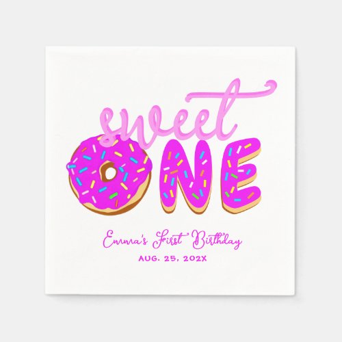 Sweet One Pink Donut Girl First Birthday Sprinkles Napkins