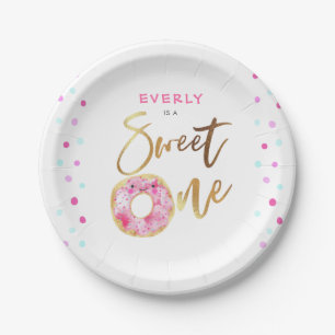 Sweet One Pink Donut Girl's Birthday Party Paper Plates