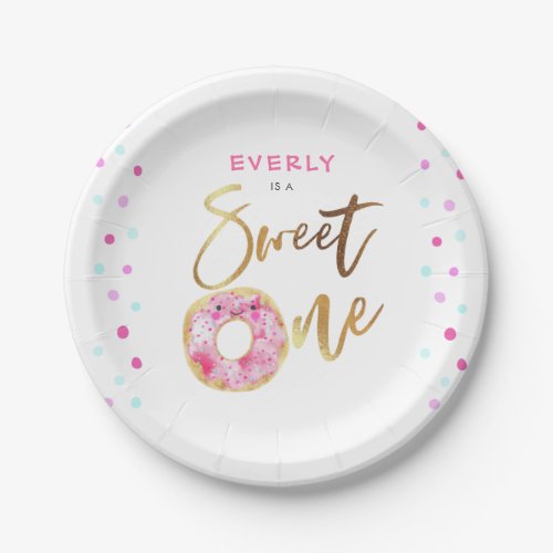 Sweet One Pink Donut Girls Birthday Party Paper Plates