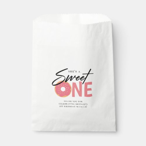 Sweet ONE Pink Doughnut Theme 1st Birthday Party Favor Bag