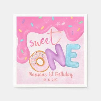 Sweet One Pink Frosting Girl's First Birthday Napk Napkins