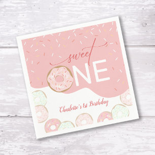 Sweet One Pink Frosting Girl's First Birthday Napkins