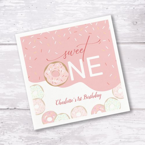 Sweet One Pink Frosting Girls First Birthday Napkins