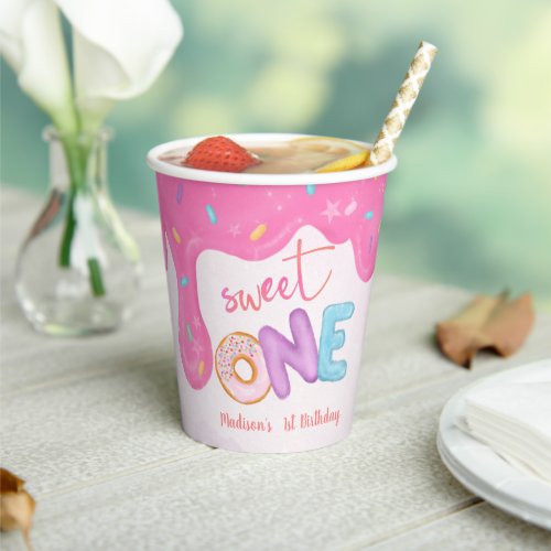 Sweet One Pink Frosting Girls First Birthday Paper Cups
