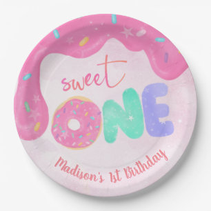 Sweet One Pink Frosting Girl's First Birthday Paper Plates