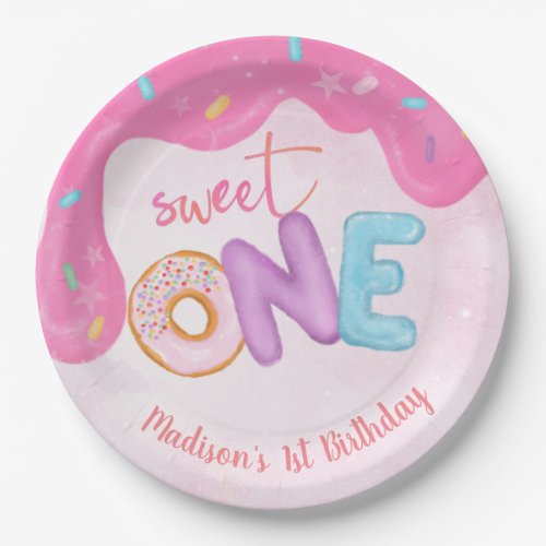 Sweet One Pink Frosting Girls First Birthday Paper Plates