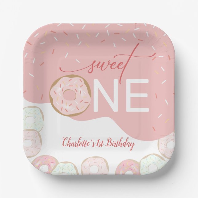 Sweet One Pink Frosting Girl's First Birthday Paper Plates (Front)