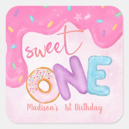 Sweet One Pink Frosting Girls First Birthday Square Sticker