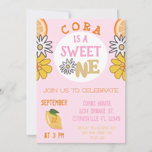 Sweet One Pink Fruit First Birthday Photo Invitation