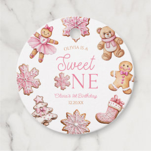 Sweet One Pink Gingerbread 1st Birthday Party Favor Tags