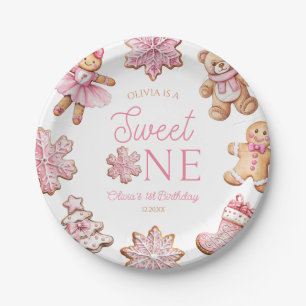 Sweet One Pink Gingerbread 1st Birthday Party Paper Plates