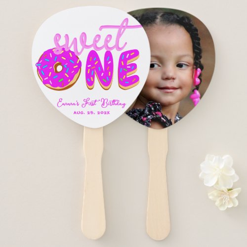 Sweet One Pink Girl First Birthday Donut Sprinkles Hand Fan