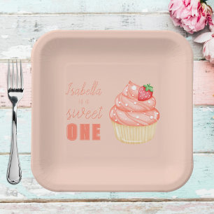Sweet ONE, pink girls first birthday party Paper Plates