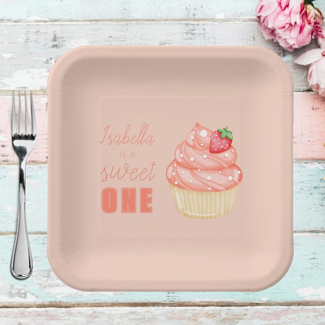 Sweet ONE, pink girls first birthday party  Paper Plates (Creator Uploaded)