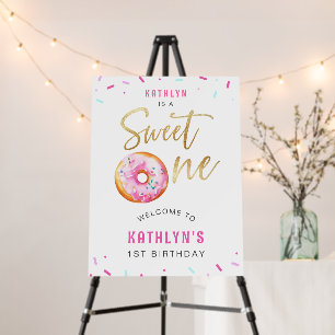 Sweet One Pink Gold Donut First Birthday Welcome Foam Board