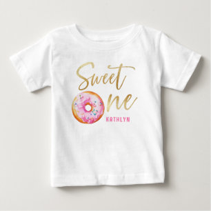Sweet One Pink Gold Donut Girl Birthday Baby T-Shirt