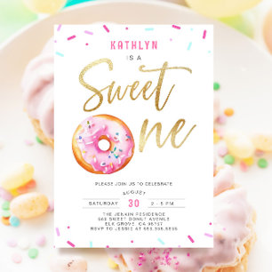 Sweet One Pink Gold Donut Sprinkles First Birthday Invitation