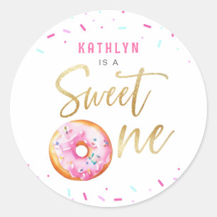Sweet One Pink Gold Donut Sprinkles Girl Birthday Classic Round Sticker