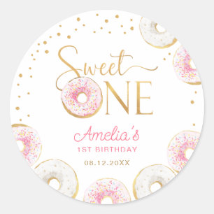 Sweet One Pink Gold Donuts Birthday Classic Round Sticker