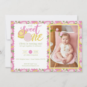 Sweet One Pink Lemon Lemon 1st Birthday Photo Invitation