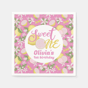 Sweet One Pink Lemon Lemon Birthday Napkins
