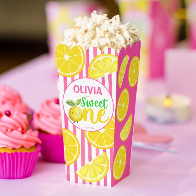 Sweet one pink lemonade birthday party popcorn favor boxes (Sweet one pink lemonade summer girls birthday party personalized popcorn favor boxes party decor)