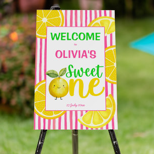 Sweet one pink lemonade birthday welcome sign