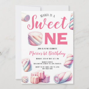 Sweet One Pink Marshmallow 1st Birthday Invitation