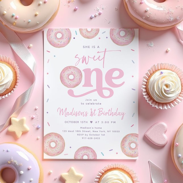 Sweet One Pink Pastel Donut First Birthday Invitation (Creator Uploaded)