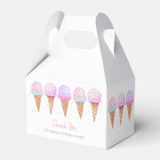 Sweet One Pink Pastel Ice Cream Birthday Favor Boxes (Front Side)