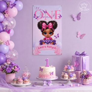 Sweet ONE Purple Afro Puff Baby Girl 1st Birthday Banner