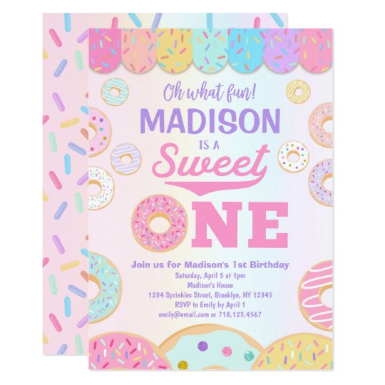 Sweet ONE Rainbow Donut 1st Birthday Invitation