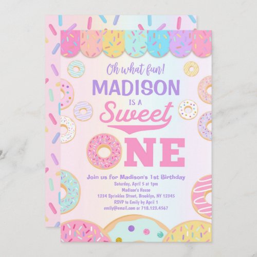 Sweet ONE Rainbow Donut 1st Birthday Invitation
