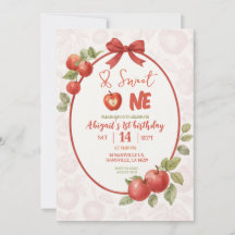 Sweet One Red Apple First Birthday Invitation Wate