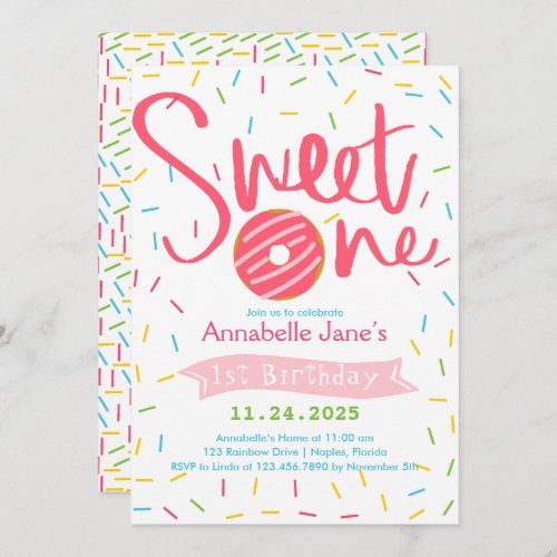 Sweet One Sprinkles Birthday Party Invitation