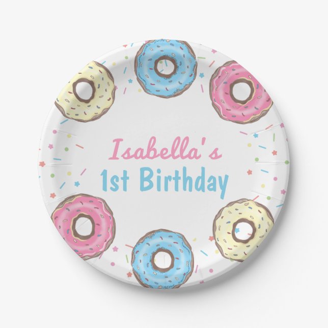 Sweet One Sprinkles Donut 1st Birthday  Paper Plates (Front)