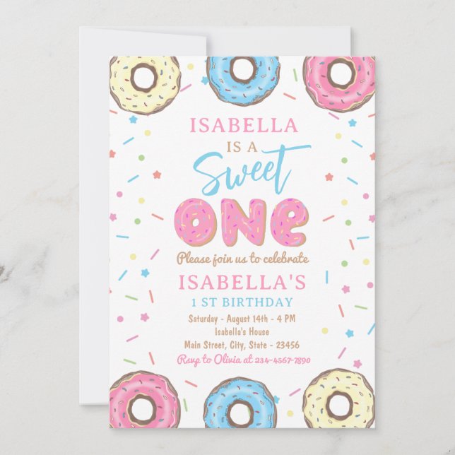 Sweet One Sprinkles Donut 1st Birthday Party  Invitation (Front)