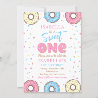 Sweet One Sprinkles Donut 1st Birthday Party  Invitation