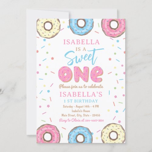 Sweet One Sprinkles Donut 1st Birthday Party  Invitation