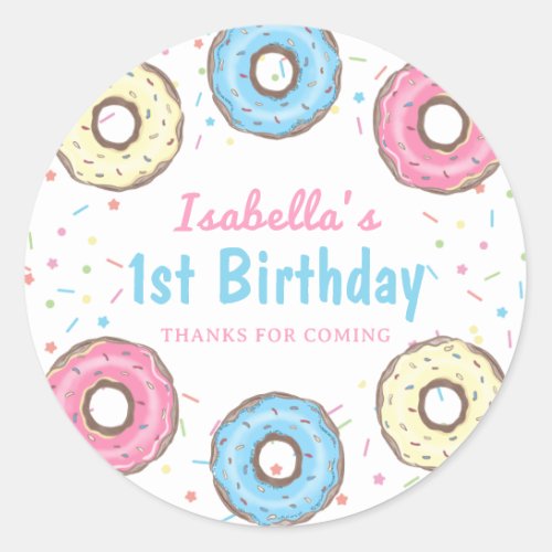 Sweet One Sprinkles Donut 1st Birthday Thank You Classic Round Sticker