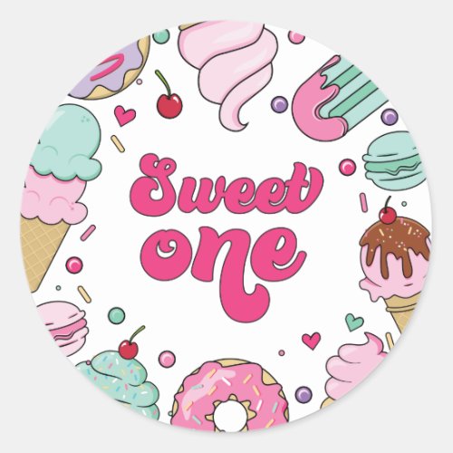 Sweet One Sprinkles Ice Cream and Cake Birthday Classic Round Sticker