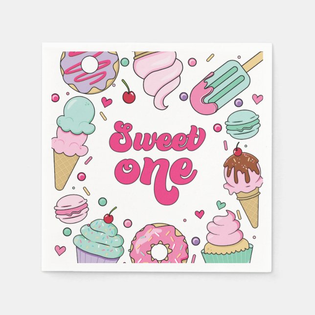 Sweet One Sprinkles Ice Cream and Cake Birthday Napkins (Front)