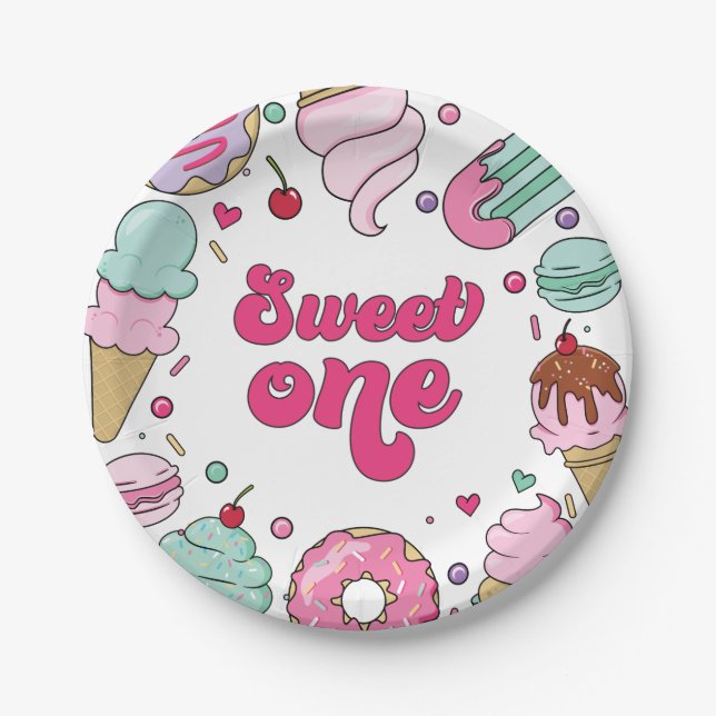 Sweet One Sprinkles Ice Cream and Cake Birthday Paper Plates (Front)